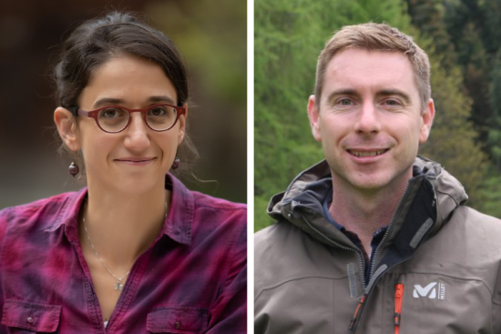 Marie Forêt, écologue et coordinatrice de la coalition des fonds et fondations pour les forêts françaises, et Loïc Casset, délégué général de l’association Sylv’ACCTES. Crédits : Julia Pierrat. 