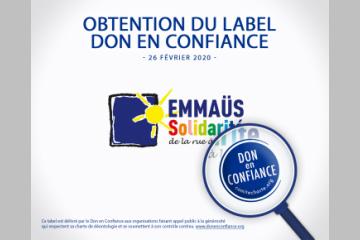 Obtention du label "Don en Confiance" par EMMAÜS Solidarité le 26/02/2020