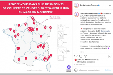 Les 18 et 19 juin la grande collecte nationale aura lieu dans 140 Monoprix. Crédit : Instagram Fondation des Femmes