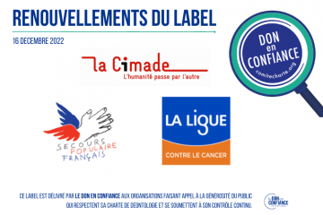 Le Don en Confiance renouvelle la labellisation de 3 associations et fondations