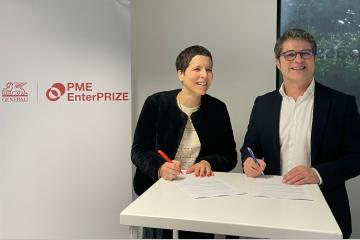 Elise Ginioux et Sylvain Lepainteur signent le tout 1er partenariat entre la Fondation THSN et la Conciergerie Solidaire, client entrepreneur de Generali. 