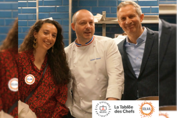 Lydie Saidj responsable des dons et coordinatrice SOLAAL IDF, Frédéric Simonin Meilleur Ouvrier de France 2019 Chef étoilé et parrain de La Tablée des Chefs et Vincent Brassart président de La Tablée des Chefs France