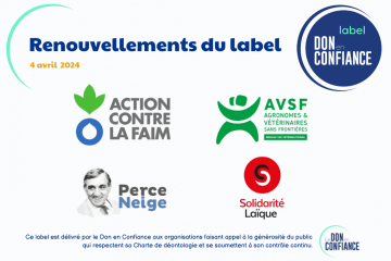 Le Don en Confiance renouvelle son label à 4 de ses associations et fondations labellisées