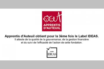 Apprentis d’Auteuil obtient pour la 3ème fois le Label IDEAS