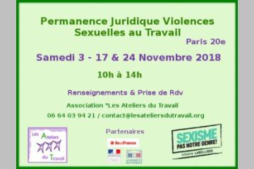 Permanence Juridique Gratuite "Violences Sexistes ou Sexuelles au Travail" 