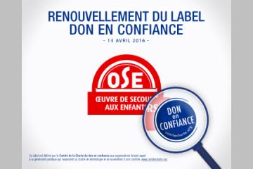 L’OSE fière d’afficher le Label Don en Confiance pour 3 années supplémentaires